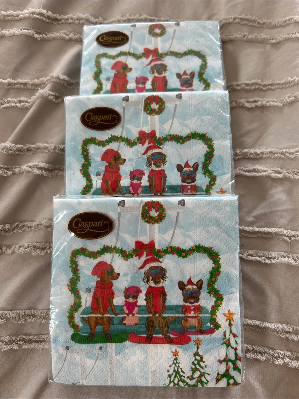Caspari " Alpine Pets " cocktail napkins set of 3 packages